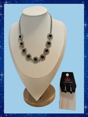 Paparazzi Silver Tone Blue Rhinestone Necklace Set